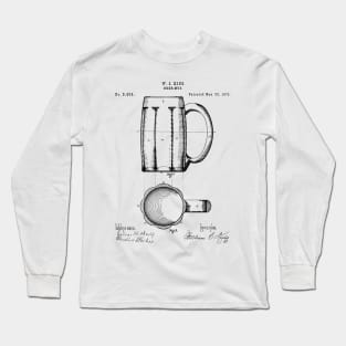 Beer Mug Patent - Craft Beer Art - Black And White Long Sleeve T-Shirt